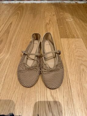 Mango Taupe Knit Mary Jane Flats with Bow